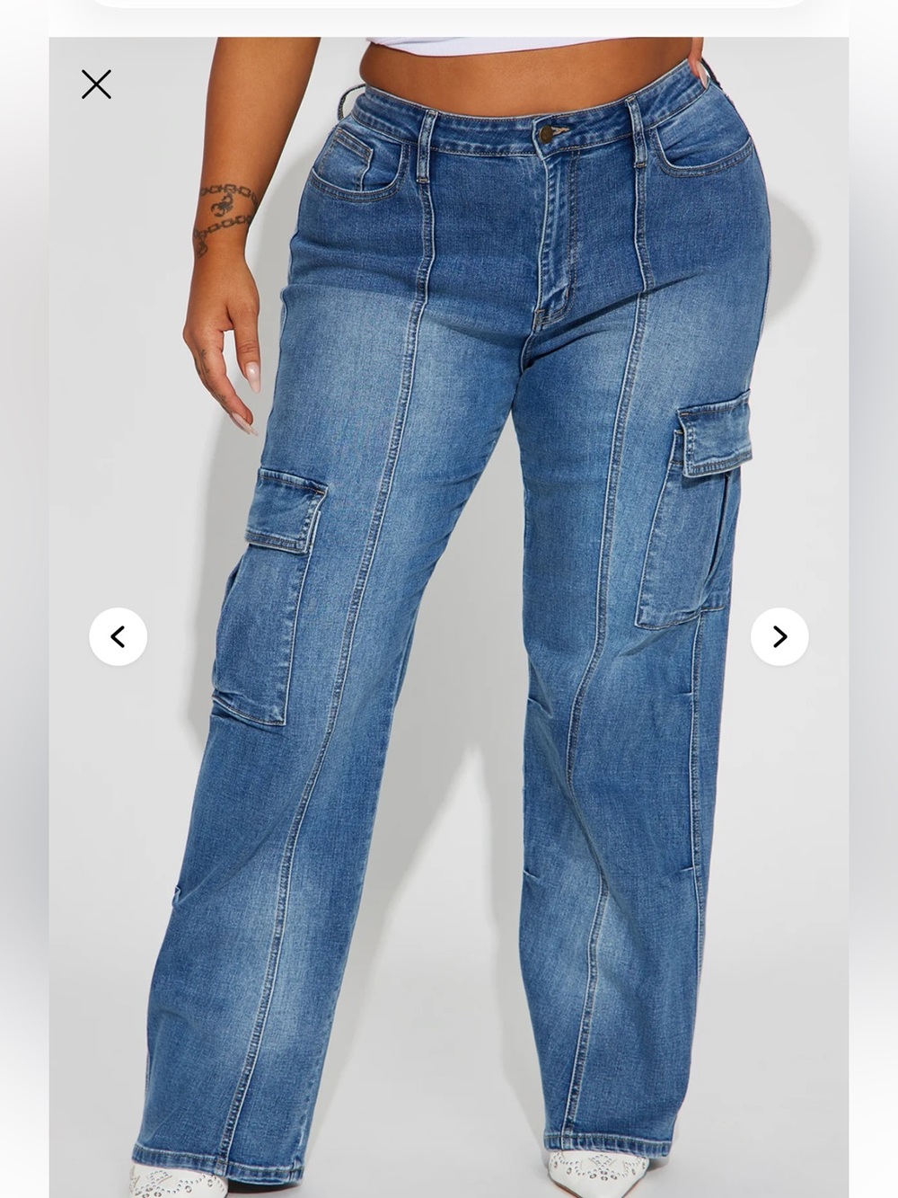 Fashion Nova Medim Blue Relaxed Cargo Jeans